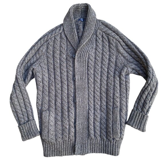 Gap Cable Knit Grandpa Fisherman Sweater Mens Sz XLT Gray Academia Old Money